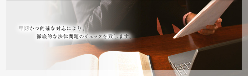 早期かつ的確な対応により、徹底的な法律問題のチェックを致します。